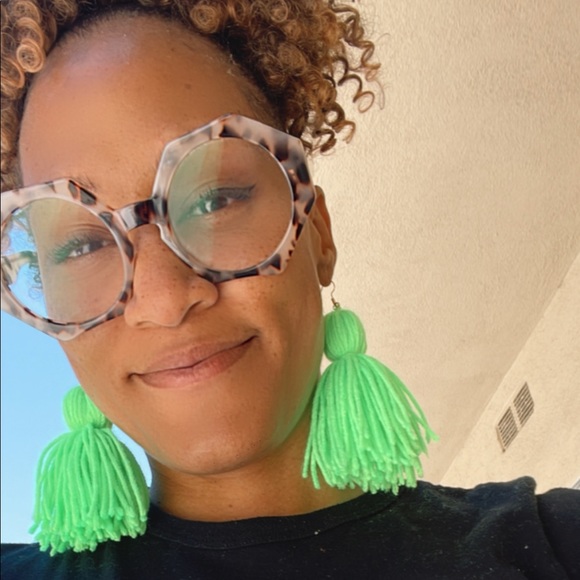 Lime Green Yarn Tassel Earrings - Picture 2 of 2